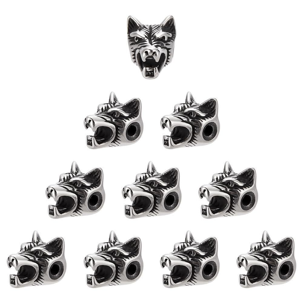 3594 Wolf Loose Beads 2mm Hole Stainless Steel Tibetan 14mm Antique Silver